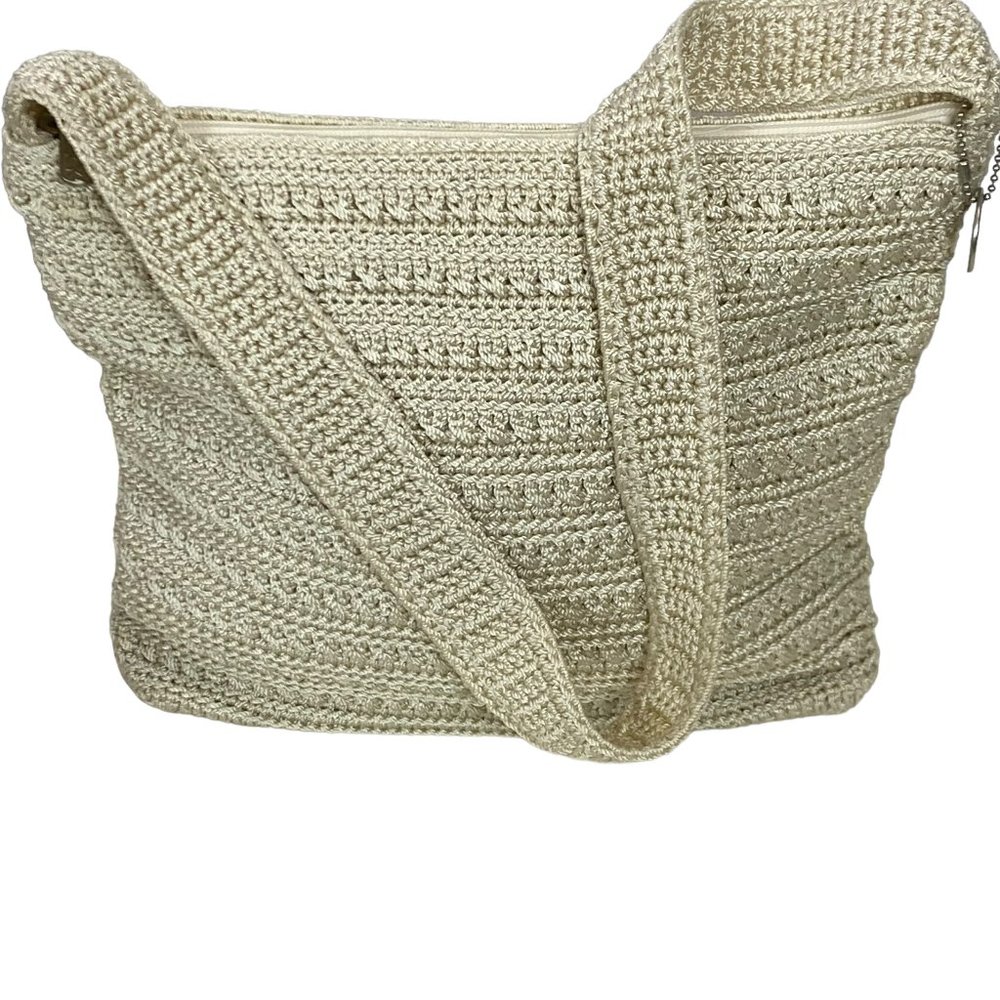 Women's Everyday Bag - "The Sak" Creme/Champagne Color Crochet Shoulder Bag
